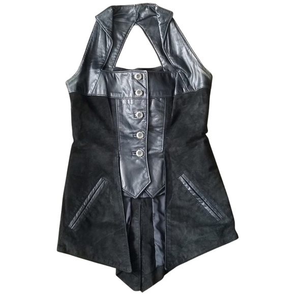 The Leather Ranch Black Halter Corset Vest – 90s Gothic Bikerwear - Picture 4 of 10